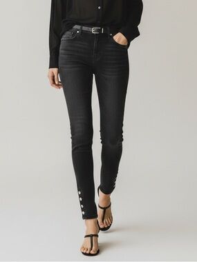 Zara Black High Rise Skinny Jeans Ankle Snaps Size 2